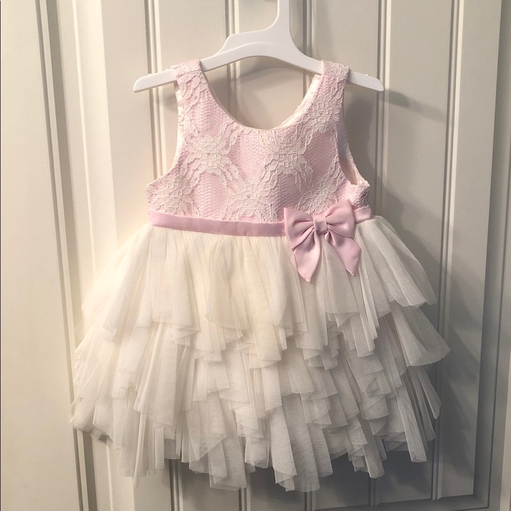 Cinderella Pink and White Lace Tulle Party Dress with Bow